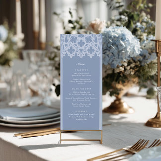 Formal Elegant Classic Gothic Dusky Blue Wedding Menu