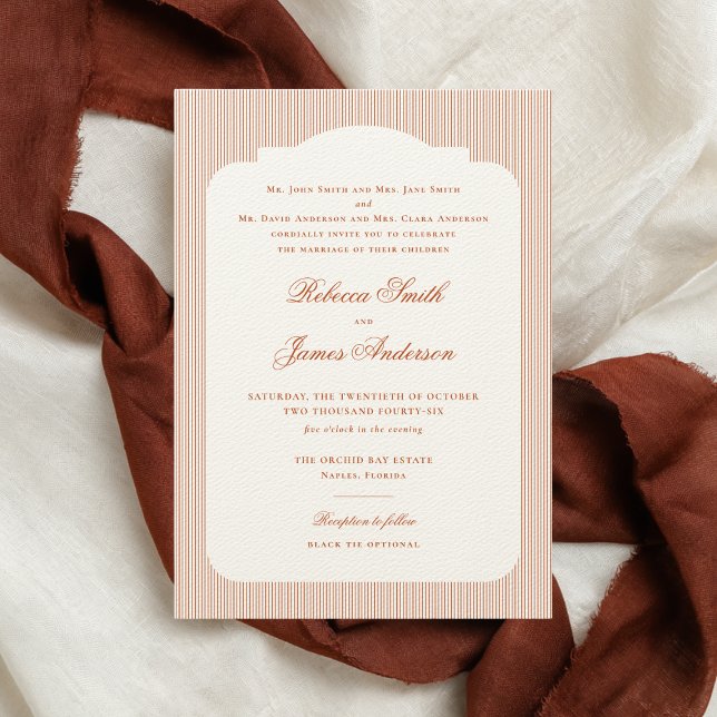 Formal Elegant Classic Rust Orange Stripes Wedding Invitation (Creator Uploaded)