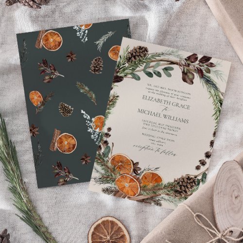 Formal Elegant Dark Boho Citrus Greenery Wedding Invitation