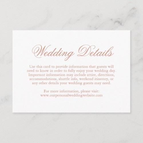 Formal Elegant Details Rose Gold Pink Wedding Enclosure Card