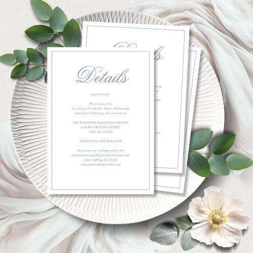 Formal Elegant Dusty Blue Floral Wedding Details Enclosure Card