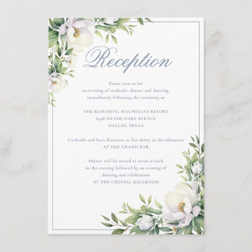 Formal Elegant Dusty Blue Floral Wedding Reception Enclosure Card