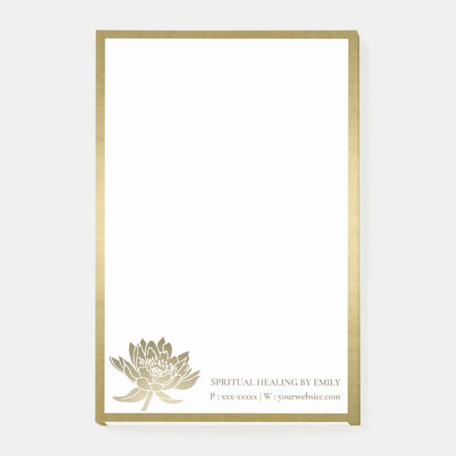 FORMAL ELEGANT FAUX GOLD  LOTUS FLORAL BUSINESS POST-IT NOTES (Front)