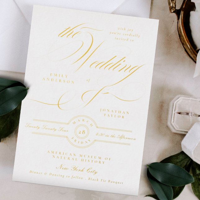 Formal Elegant Gold Calligraphy Black Tie Wedding Foil Invitation (Creator Uploaded)