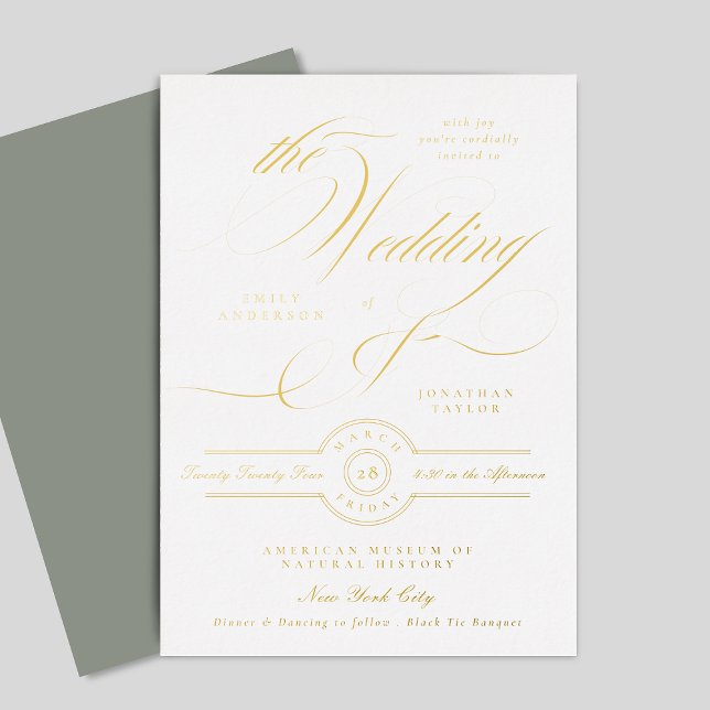 Formal Elegant Gold Calligraphy Gray White Wedding Foil Invitation (Creator Uploaded)