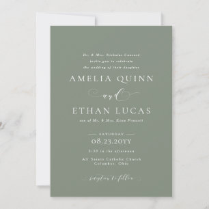 Formal elegant light sage green wedding invitation
