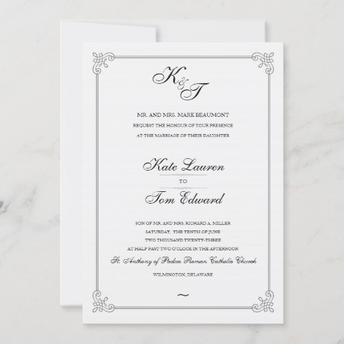 Formal Elegant Monogram  Wedding Invitation