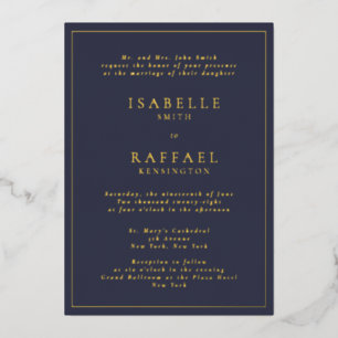 Formal Elegant Navy Blue Multiple Location Wedding Foil Invitation