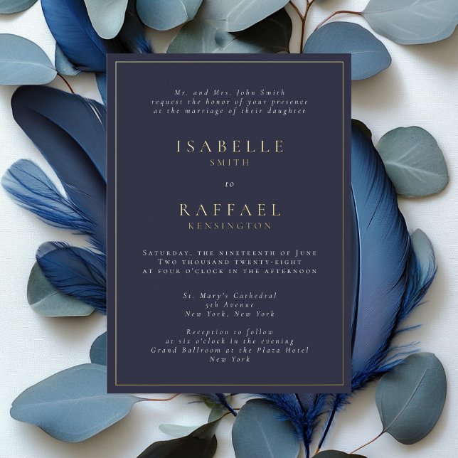 Formal Elegant Navy Blue Multiple Location Wedding Foil Invitation (Creator Uploaded)