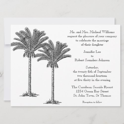 Formal Elegant Palm Tree Tropical Island Wedding Announcements