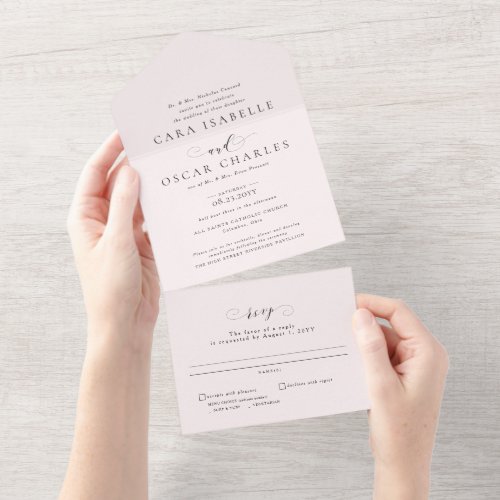 Formal elegant pink classic wedding all in one invitation