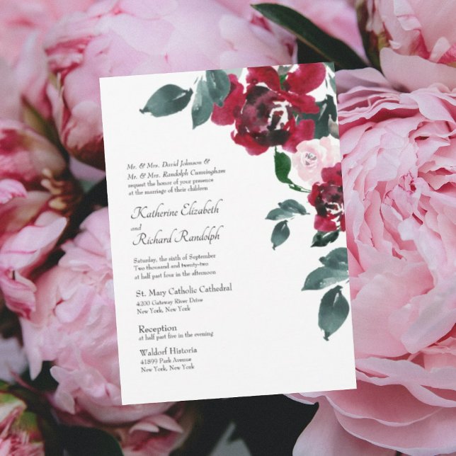 Formal Elegant Pink & Red Rose Floral Wedding   Invitation (Creator Uploaded)