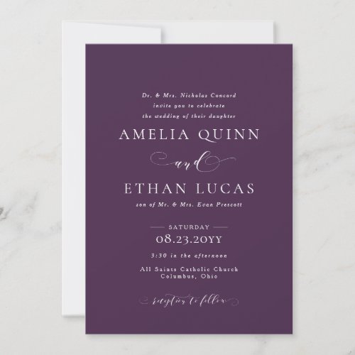Formal elegant plum fall wedding invitation