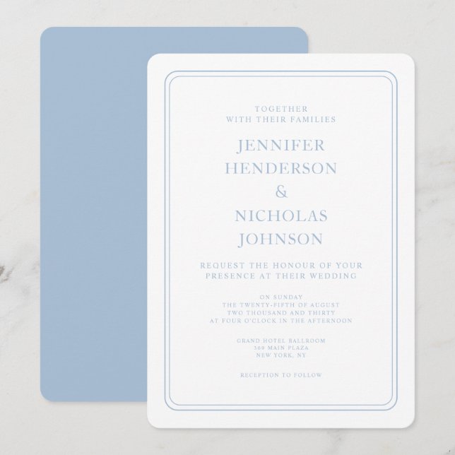 Formal Elegant Powder Blue Wedding Invitation (Front/Back)