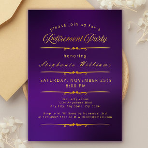 Formal Elegant Retirement Purple Gold Party Invitation