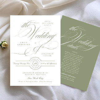 Formal Elegant Sage Green Wedding | Details Back Invitation