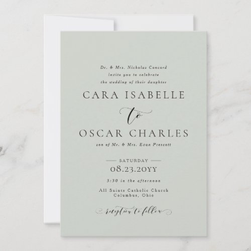 Formal elegant sage green wedding invitation