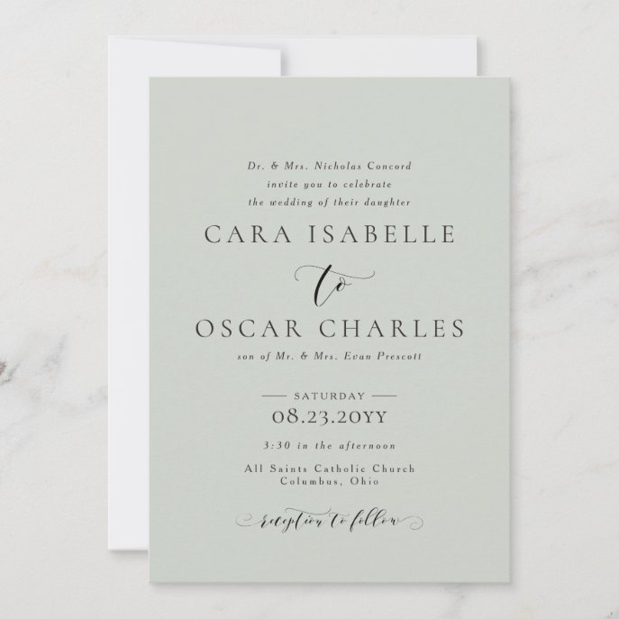 Formal elegant sage green wedding invitation