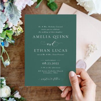Formal Elegant Sage Green Wedding Invitation by LeaDelaverisDesign at Zazzle