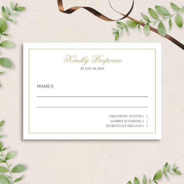 Formal Elegant Script Black and Gold Wedding  RSVP Card (Creator Uploaded)