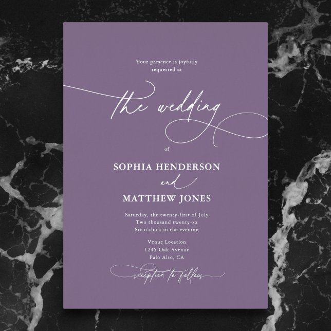Formal Elegant Script Dusty Lilac Wedding Foil Invitation (Creator Uploaded)