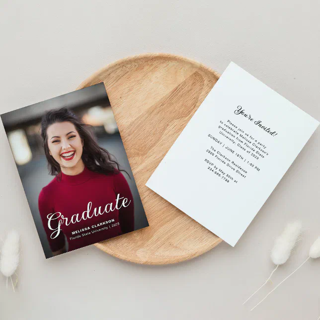 Formal Elegant Script Photo Graduation Invitation | Zazzle