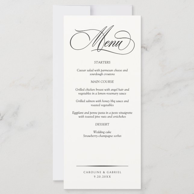 Formal Elegant Script Wedding Menu (Front)