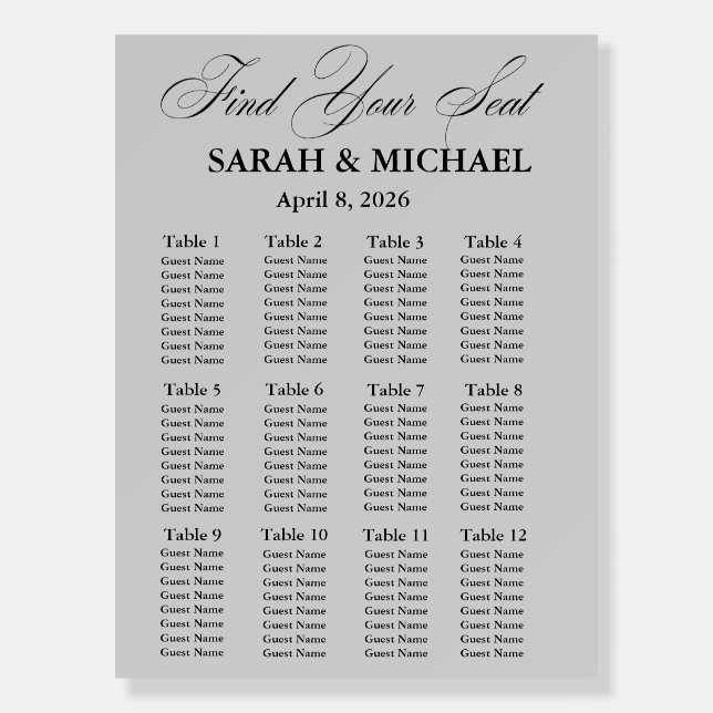 Formal Elegant Seating Chart Foam Boards (Front)