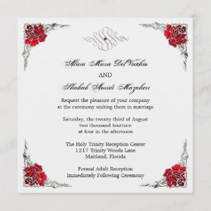 Formal Elegant Silver Accent Floral Wedding Invite