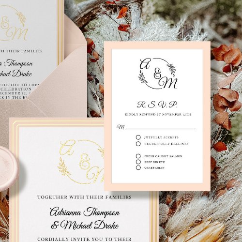 Formal Elegant Simple Modern Blush Pink Wedding RSVP Card