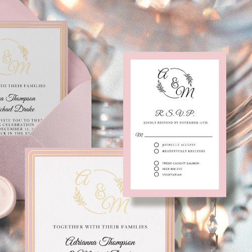 Formal Elegant Simple Modern Dusty Pink Wedding RSVP Card