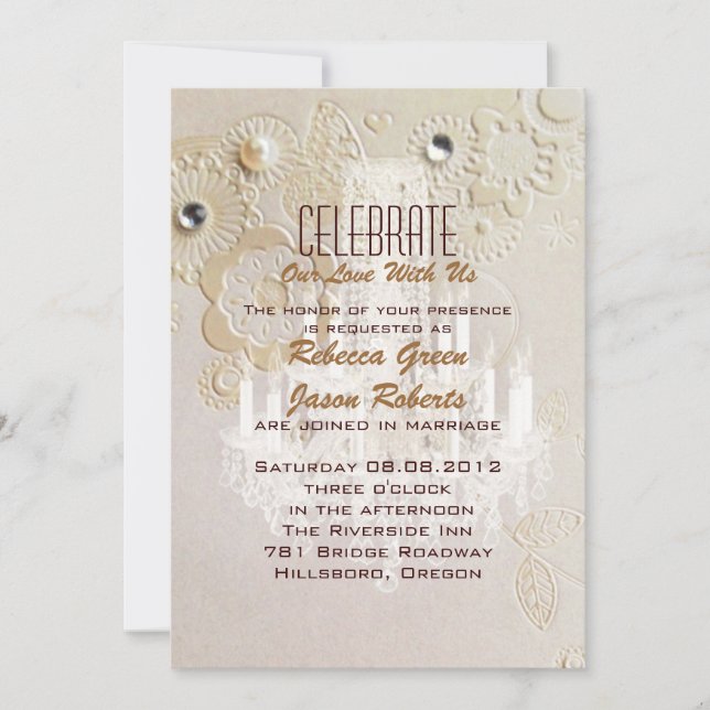 Formal elegant swirls chandelier vintage wedding invitation (Front)