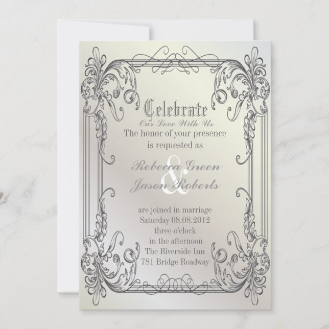 Formal elegant swirls Pearl White vintage Wedding Invitation (Front)