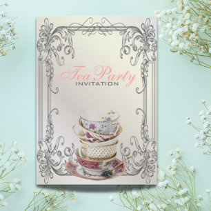 Formal elegant swirls White vintage tea party Invitation
