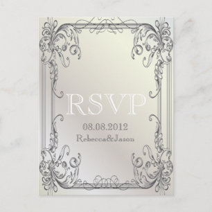 Formal elegant swirls White vintage Wedding RSVP Invitation Postcard