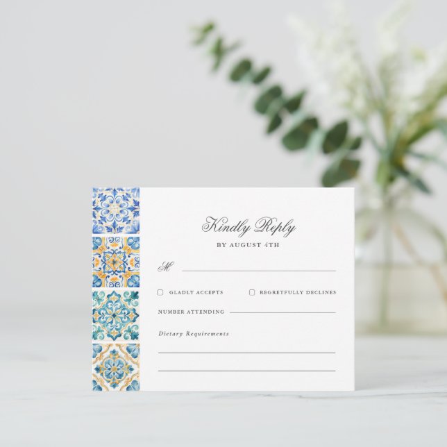 Formal Elegant Watercolor Italian Wedding RSVP Enclosure Card (Standing Front)
