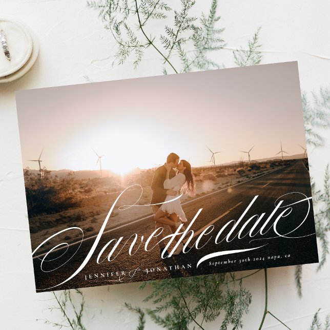 Formal Elegant White Calligraphy QR Code Photo Save The Date (Creator Uploaded)