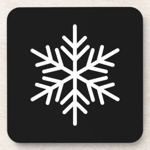 Formal Elegant White Nordic Snowflake On Black Beverage Coaster