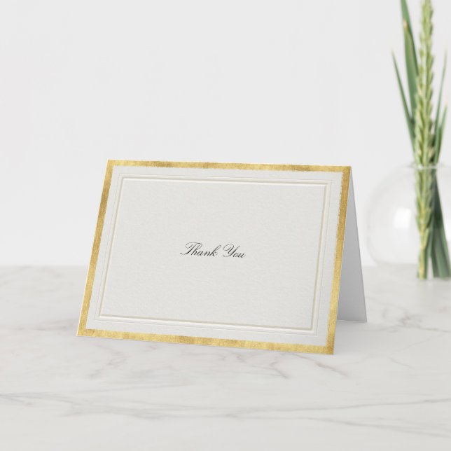 Formal Elevated Gold Ecru Modern Classic Wedding Thank You Card (Front)