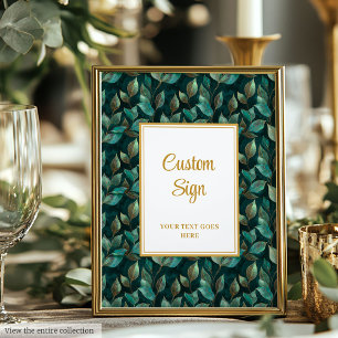 Formal Emerald Green Gold Greenery Wedding Custom  Poster