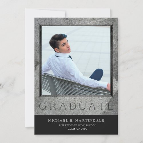Formal Engraved Stone Two Photo Graduation Party Invitation
