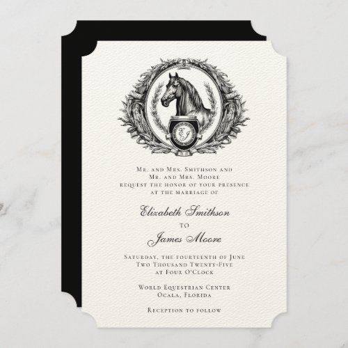 Formal Equestrian Horse Monogram Crest Wedding Invitation