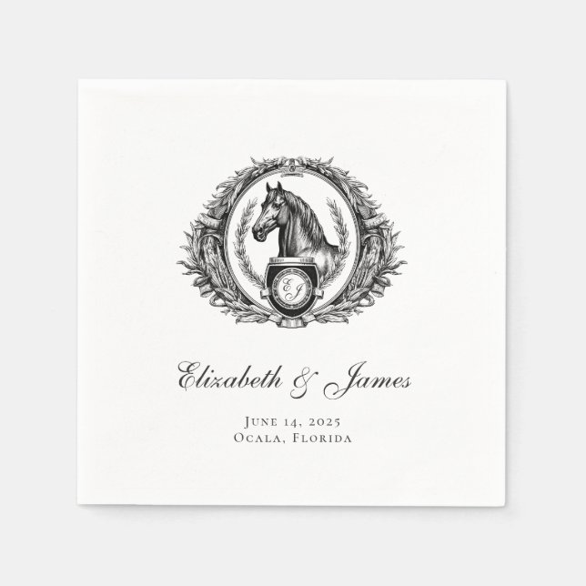 Formal Equestrian Horse Monogram Crest Wedding Napkins (Front)
