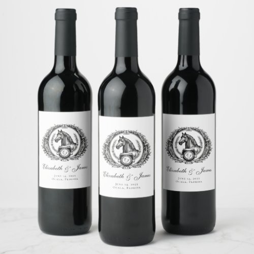 Formal Equestrian Horse Monogram Crest Wedding Wine Label