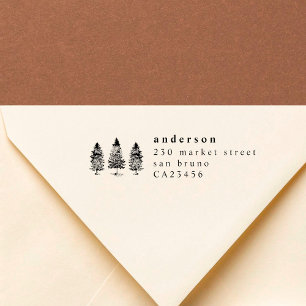 Formal Family Name & Pine Trees Return Address Self-inking Stamp