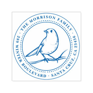 Formal Family Name & Return Address Bird Self-inking Stamp