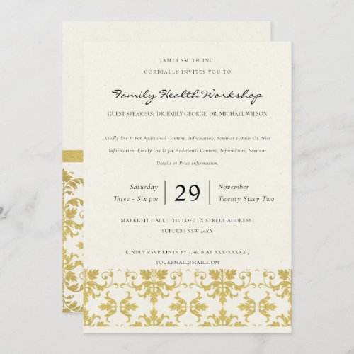 FORMAL FAUX GOLD DAMASK CLASSIC WORKSHOP EVENT INVITATION