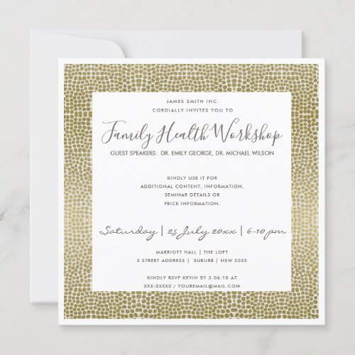 FORMAL FAUX GOLD WHITE MOSAIC DOTS WORKSHOP EVENT INVITATION
