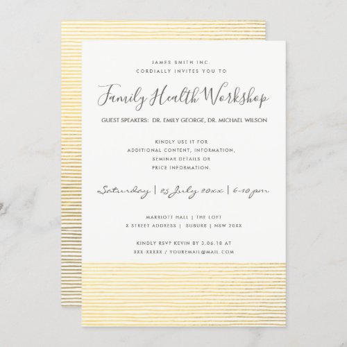 FORMAL FAUX GOLD WHITE STRIPE LINE WORKSHOP EVENT INVITATION