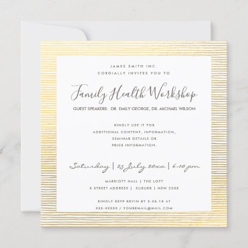 FORMAL FAUX GOLD WHITE STRIPE LINE WORKSHOP EVENT INVITATION